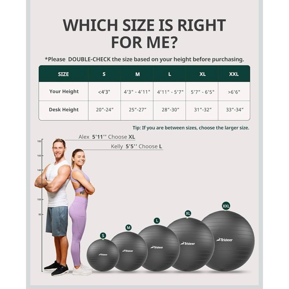 Trideer Exercise Ball for Yoga, Pilates & Fitness - Stability Ball - Black Large - Picture 6 of 7